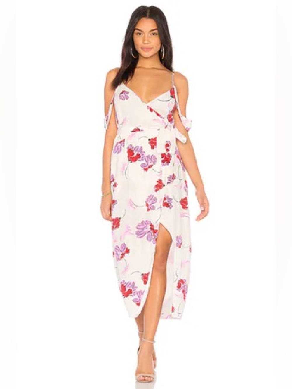 Bardot Camellia White Floral Faux Wrap Midi Dress
